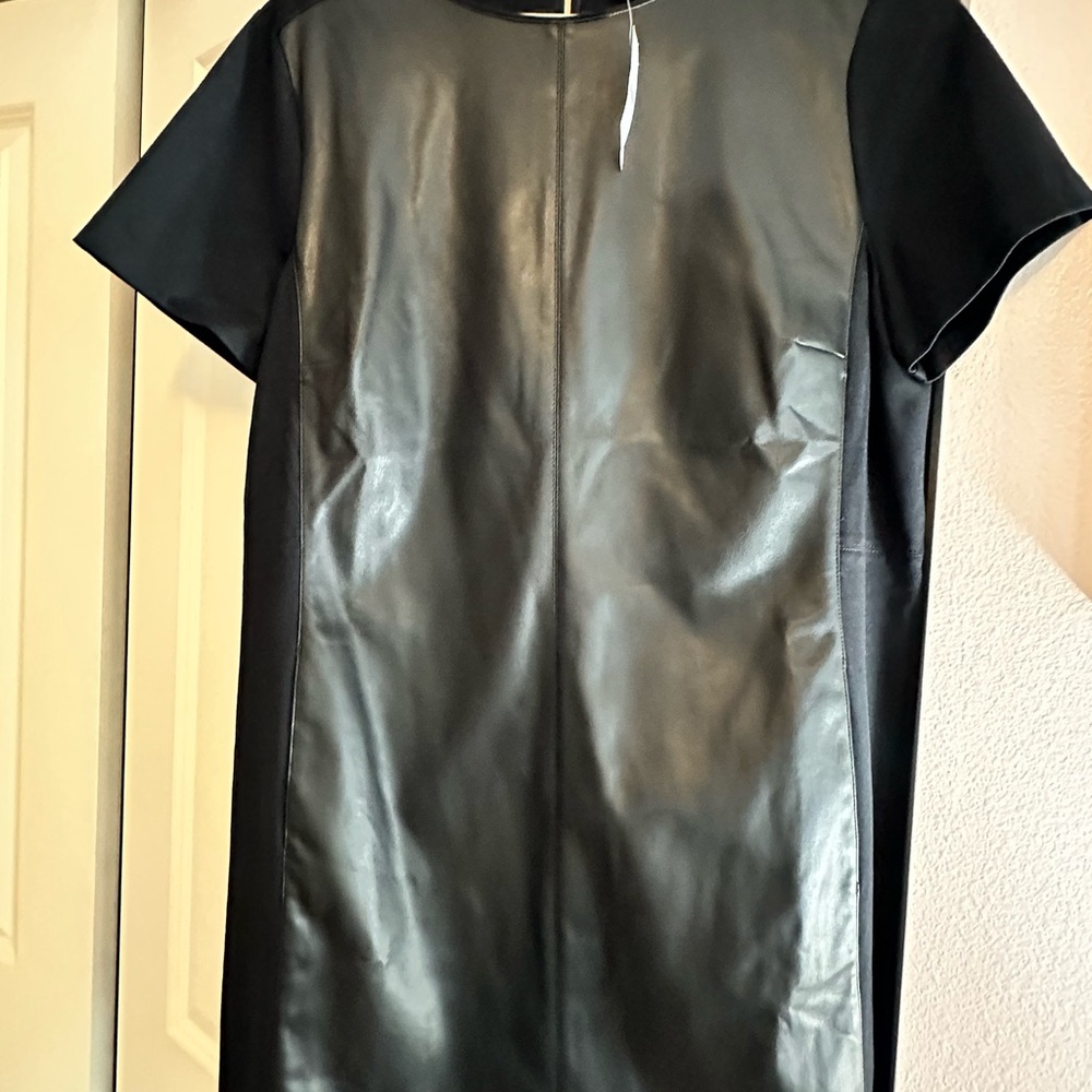 NWT:  Black FeauxLeather Short-Sleeve Dress